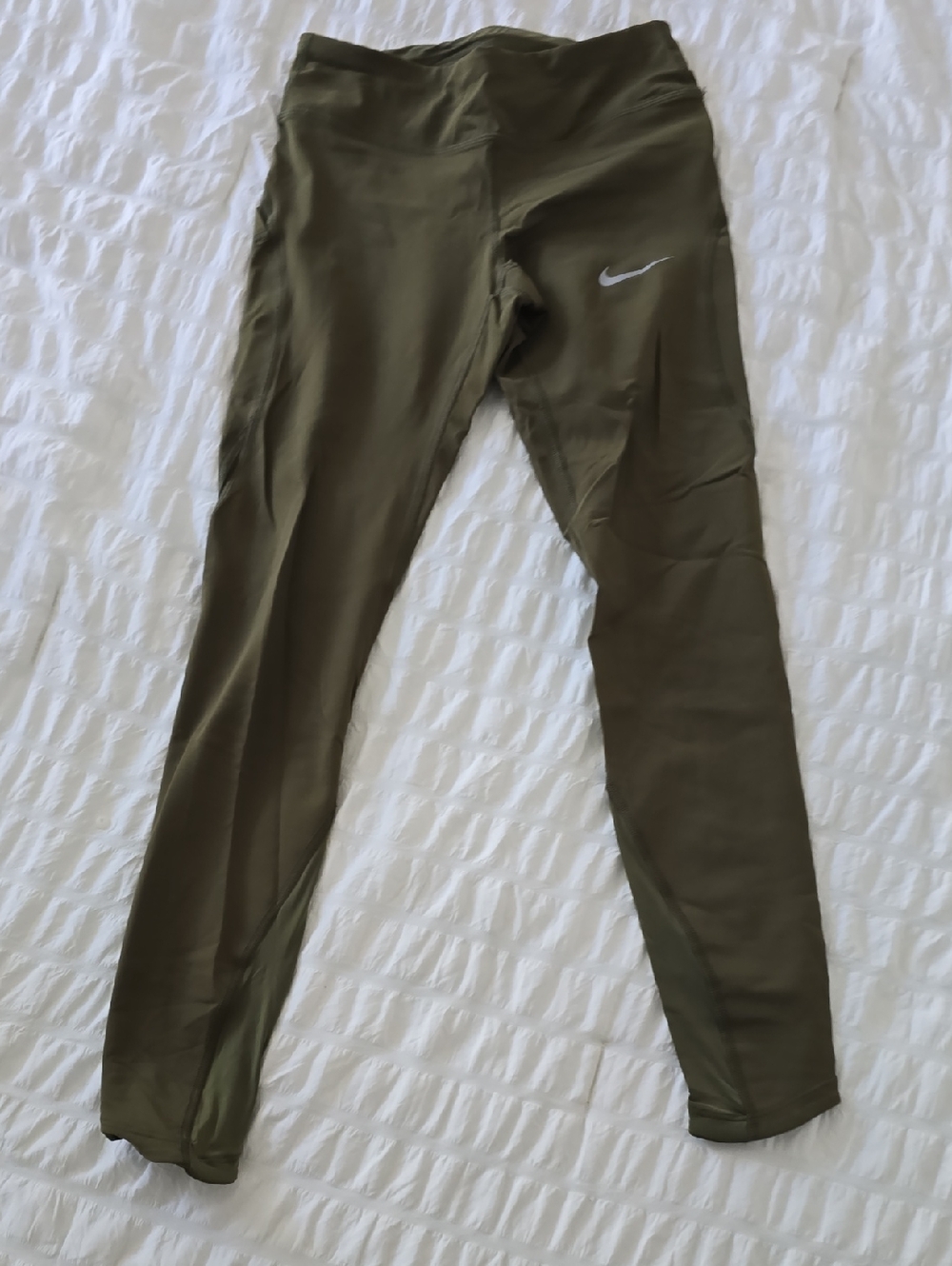 Nike Dri Fit Olive Green Performance Leggings with White Swoosh